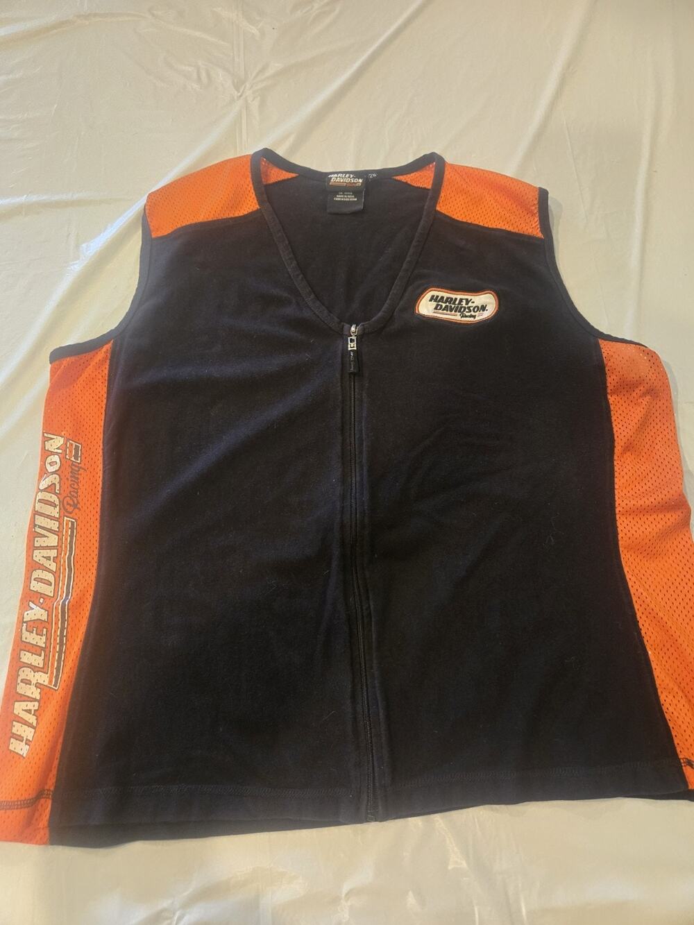 Harley Davidson Racing Vest, 2W, Black/Orange, Full Zip, Womens